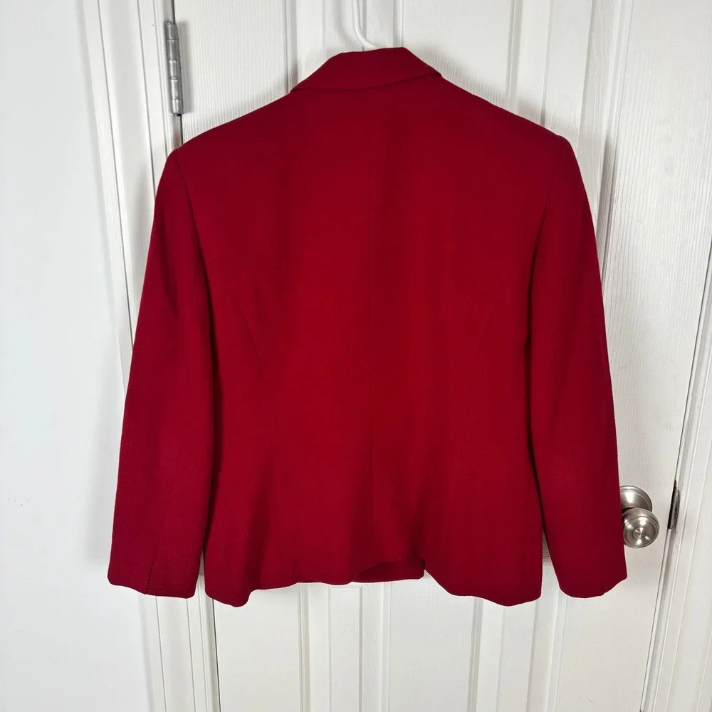 Jones New York Petite Red 100% Wool Double Breasted Vintage Blazer Jacket 8P